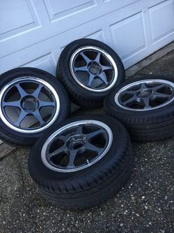 JDM 15x6.5 Buddy Club P1 Racing II Plus Wheels w/ BRAND NEW Tires
