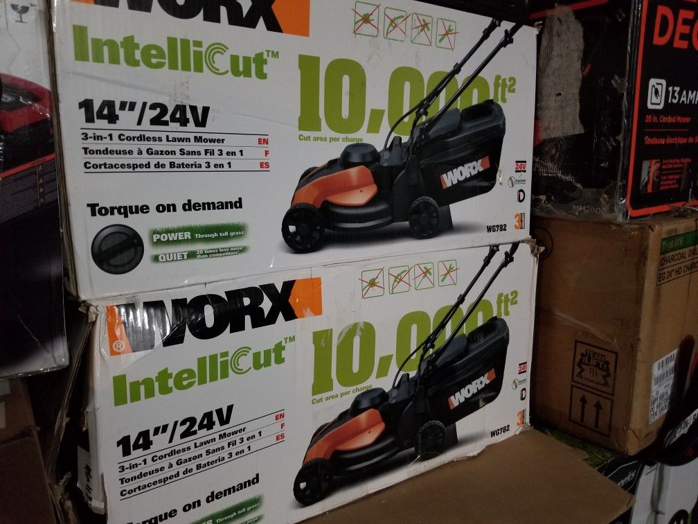 Worx 24 volt 10000 cut square feet mower, bigger