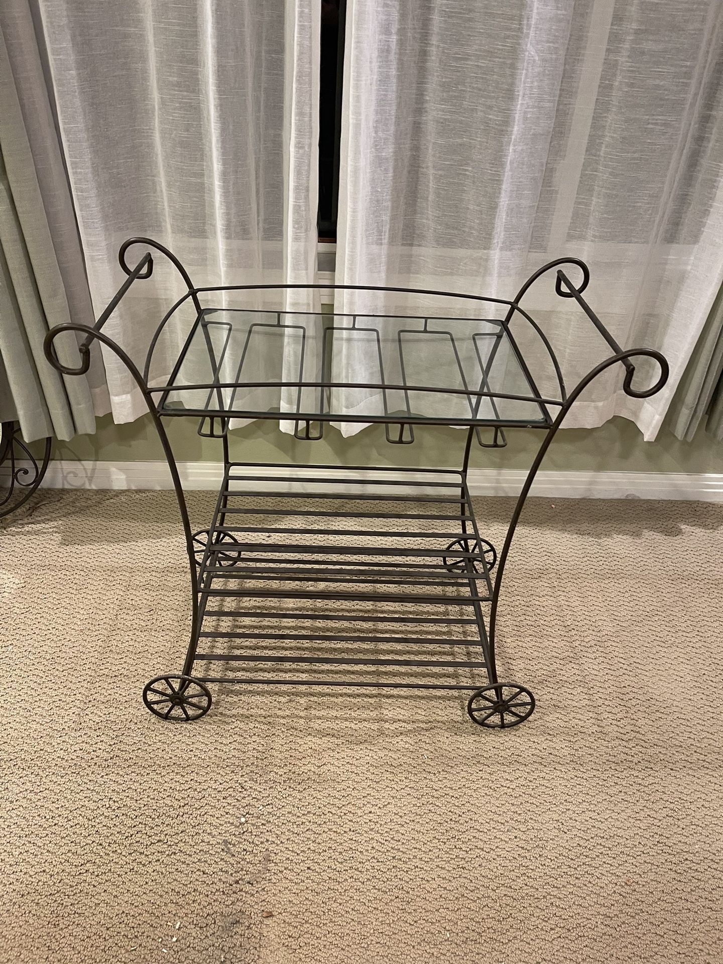 Beautiful And Unique Tea Cart Or Table -  All Metal With Glass Top Serving Cart Or Bar Serving 