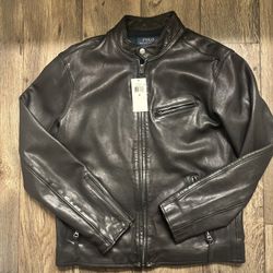  POLO RALPH LAUREN Brooklands Lambskin Leather Café Racer Jacket Size Medium NEW