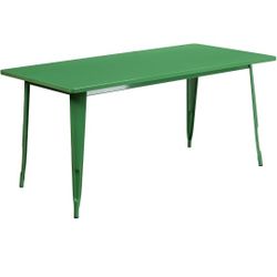 Flash Furniture Charis Commercial Grade 31.5" x 63" Rectangular Green Metal Indoor-Outdoor Table