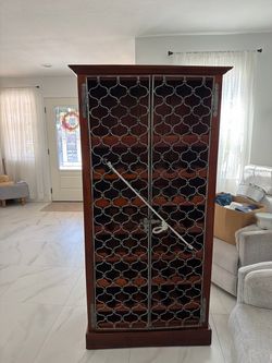 Large Wood and Iron Wine Cabinet