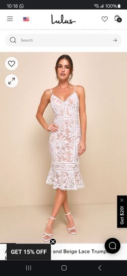 Alluring Love White and Beige Lace Trumpet Hem Midi Dress