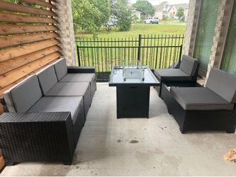 Patio furniture set with fire table