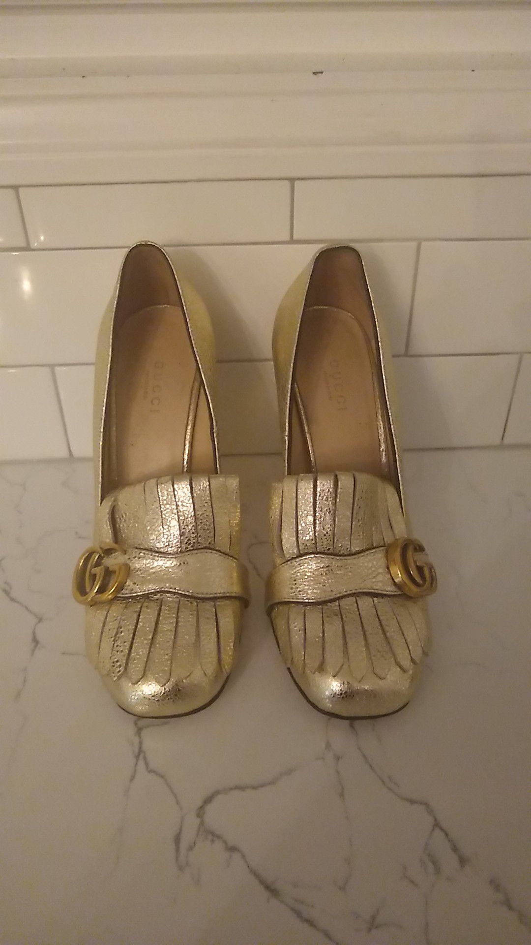 Gucci marmont gold loafers