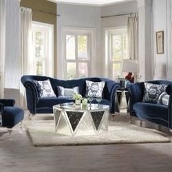 Brand New Blue Velvet Sofa and Love Seat Set