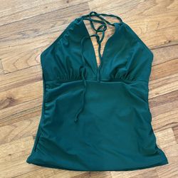 Teal green halter neck swim top with tie back size large 