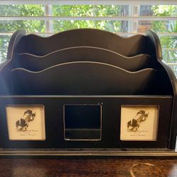 Black Wooden Letter Sorter with Photo Frames | Desk Organizer
