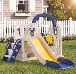7 in 1 Toddler Slide and Swing Set, Kids Climber Playset with Ball & Hoop Indoor Outdoor Playground with Storage Space, Flexible Setup, Reinforced Suc