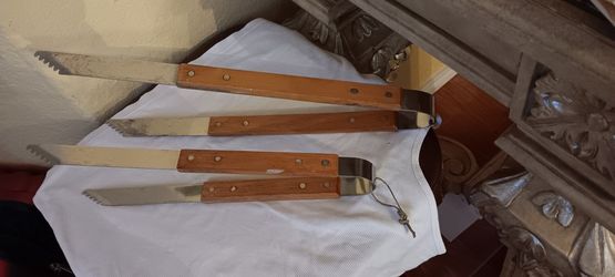 2 Huge Stainless Steel BarBQue Tongs