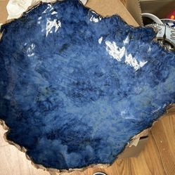 Large Vintage Desert Dog Designs Handcrafted Decorative Ceramic Bowl Blue Glazed Signed Jim Curran