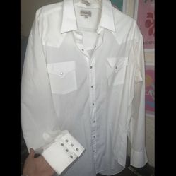 Sheplers mens cowboy collar button down snap shirt 18 36 tall white texas blouse 