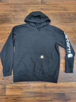 Carhartt K288 NWOT Men Black Loose Fit Midweight Logo Sleeve Hoodie Sweatshirt L
