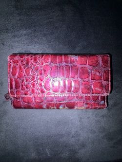 Burgundy Crocodile Embossed Organizer Wallet Checkbook Style Wallet Zip Coin Pocket