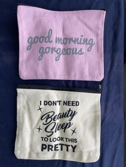 Nice! 2 Pouches Bags Purse Zippered - Pink Cream - Jewelry Cosmetics Supplies Pens Pencils - 6”x7”