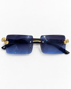 Rimless Rectangle Sunglasses Blue Lenses Gold Detail