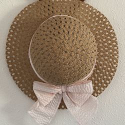 Toddler Girl Adorable Woven Straw Sun Hat w/ Pink Bow