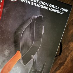 10” Cast Iron Skillet GRILL PAN With Silicone Handle 