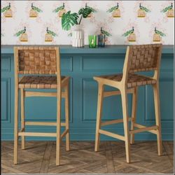 Ceylon 29" Barstool -(Brown/Natural Wood)-Woven - Threshold™: Rubberwood Frame, 29" Seat Height