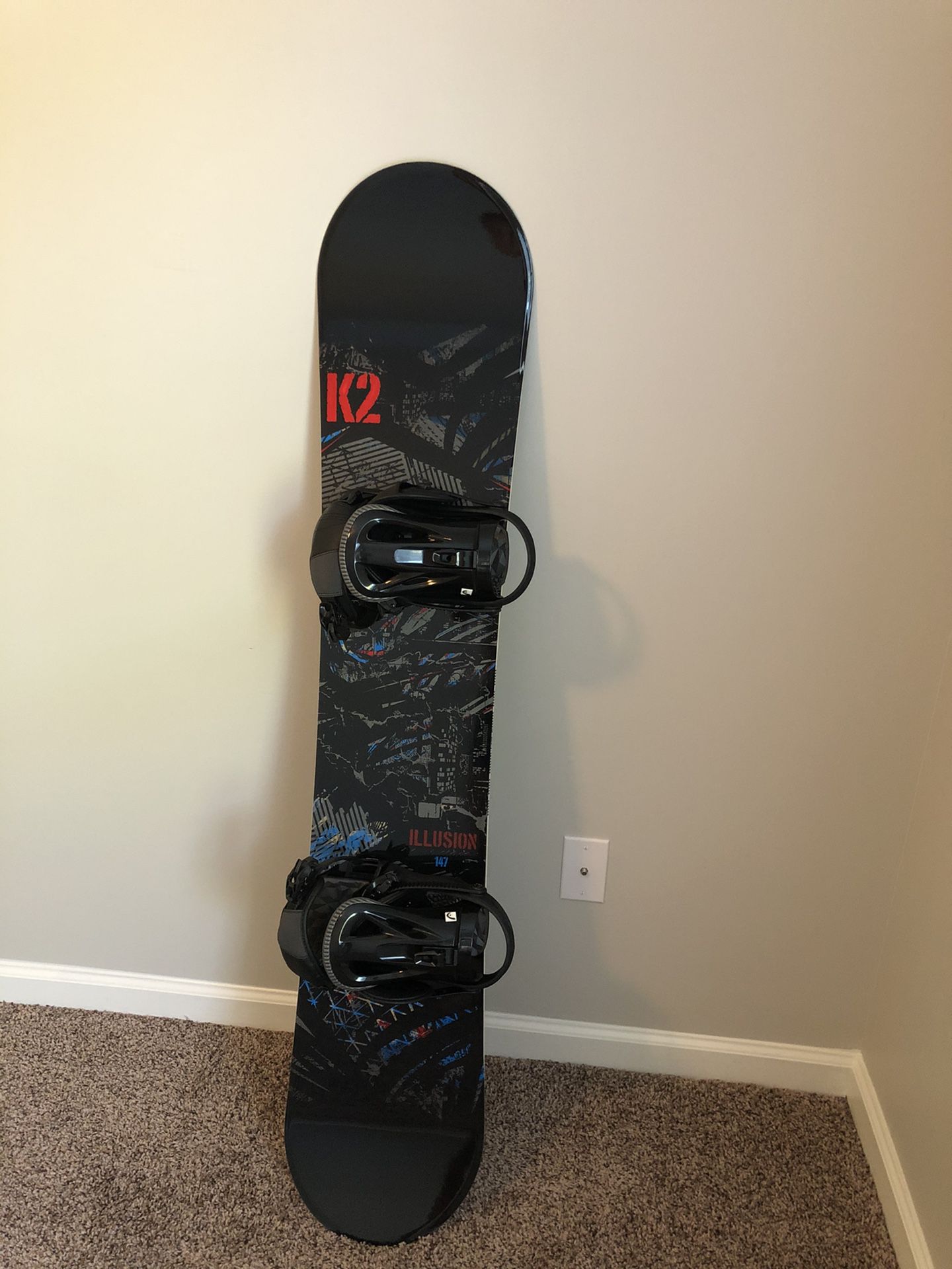 K2 snowboard 147, bindings and bag