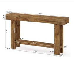 F2322) 63-Inch Solid Wood Long Console Table, Farmhouse Narrow Entryway Sofa Table with 2-Tier Storage, for Living Room, Hallway, Entrance, Rustic