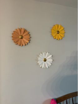 3 hanging metal flowers