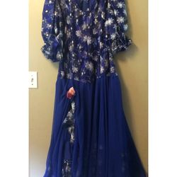 Purple Blue Floral Lace Ruffle Handmade FLAMENCO Dance Costume DRESS Sz 8