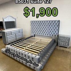 4 PCs Queen Size Bedroom Set Include Bed Frame Dresser Mirror And 1 Nightstand Brand New/ Take Your Choice 