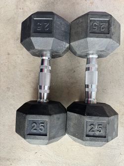 25 lb Rubber Hex Dumbbells Pair
