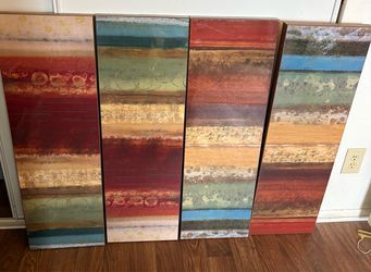 Set of 4 Abstract Canvas Wall Art Panels - Boho Style