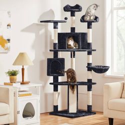 79"H Large Cat Tower with Condos & Scratching Posts - Black