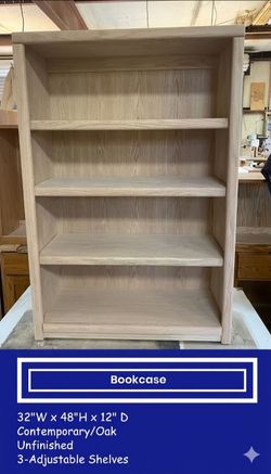 NEW Custom Solid Red Oak Bookcase (32x48x12) - Showroom Model