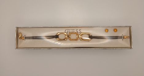 GUESS Women's Bracelet and Earrings Set Gold Tone with Rhinestones
