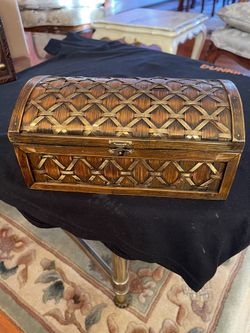 Vintiquewise Wicker Wood Box With Metal 