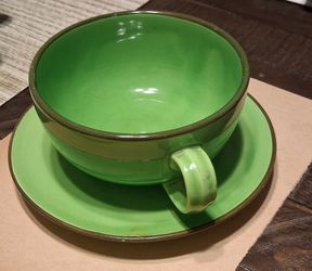 Green Ceramic Cup and Saucer Set