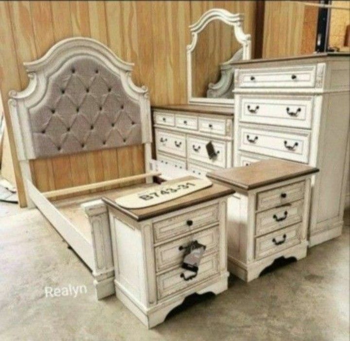 Realyn Chipped Paint 4 Pieces Bedroom Set Same Day Delivery