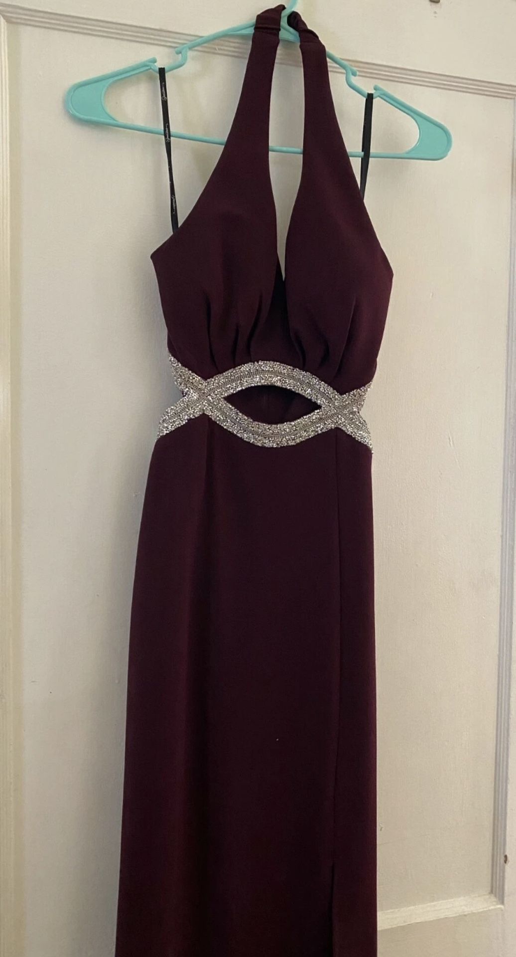 Long Evening Dress Party, Burgundy, Appliques