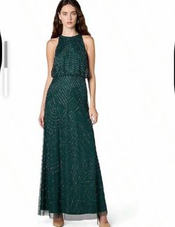 Adrianna Papell Women’s Halter Blouson Beaded Gown (Green, US 8)