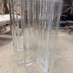 Vintage  Hollywood Regency style 60” dining table featuring a sculptural, clear acrylic
