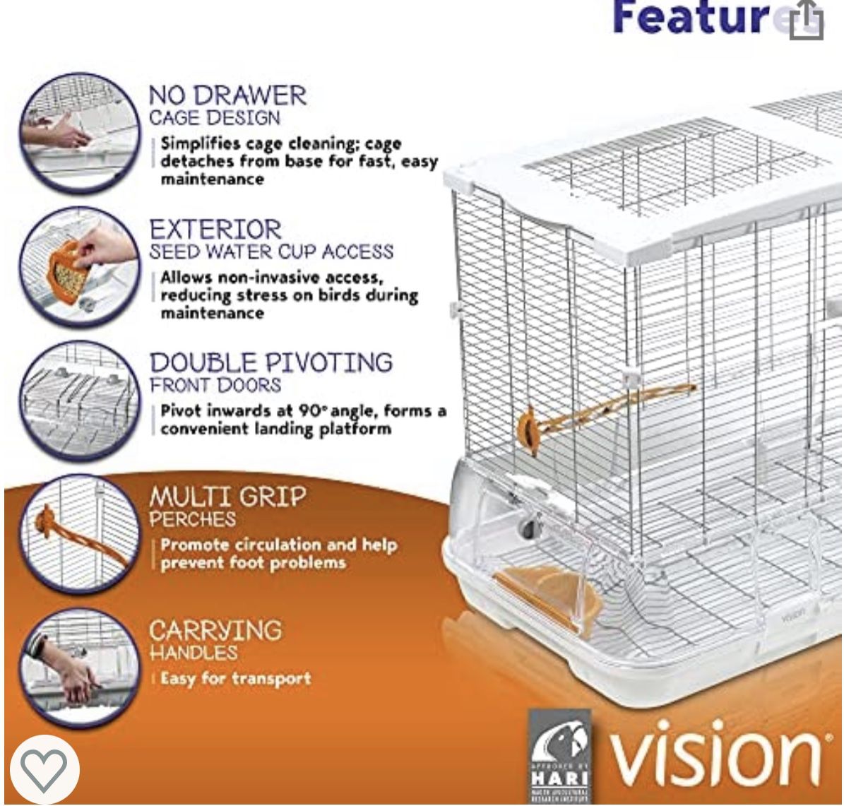 Vision L01 Wire Bird Cage, Bird Home for Parakeets, Finches and Canaries, Large