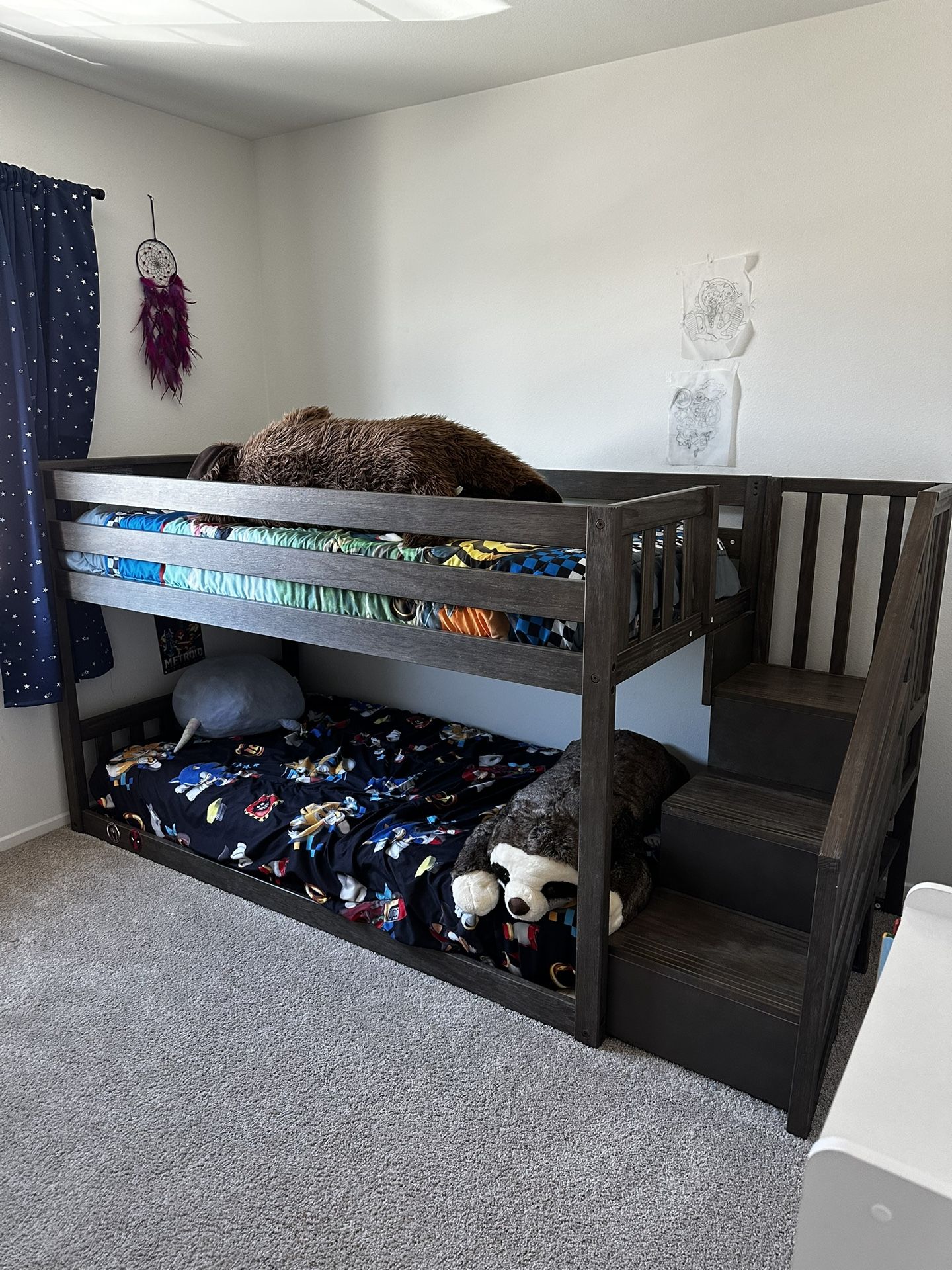 Twin Over Twin Low Bunk Bed With Storage