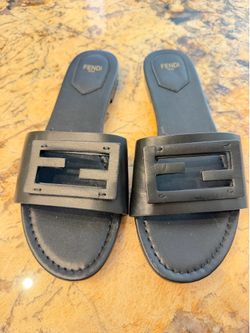Fendi Logo Black Slide Sandals Women Size 7