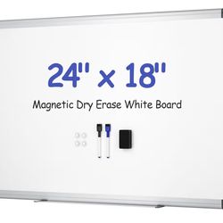 Magnetic White Board for Wall, 24" x 18" Dry Erase Board Kit with 2 Magnetic Dry Erase Markers, 4 Magnets, Eraser, Pen Tray & Mounting Kit =S3-601