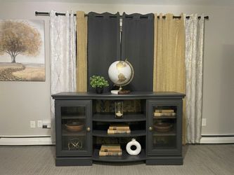 Hand-Crafted Refurbished Charcoal & Gold Media Console / TV Stand