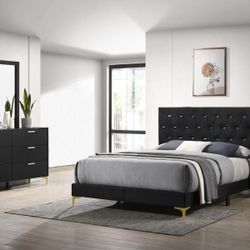  New Four Piece Queen Bedroom Set With Queen Bed Frame Dresser Mirror And Nightstand  On Sale Now