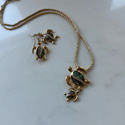 Hawaiian Turtle Necklace  & Earrings Set 