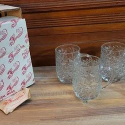 Princess House “fantasia” (516) Poinsettia Crystal Mugs - 4pc Set