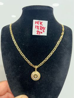 14K Solid Gold Chain and Pendant For Wedding 18.8Gr 21 Inches Long