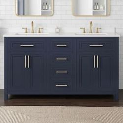 Beautiful 60-Inch Navy Blue Double Sink Bathroom Vanity