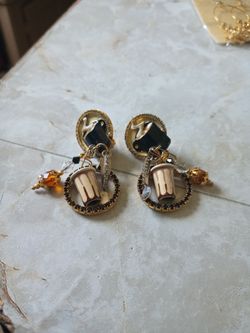 Ritz Vintage Lunch Coffee Drink Dangle Clips Earrings $50